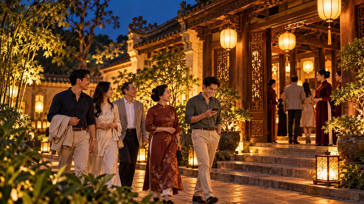 Khán giả chuẩn bị tham gia trải nghiệm văn hóa buổi tối tại Hà Nội